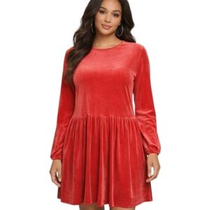 Copper Key Size Large Red Velvet Long Sleeve Fit & Flare Dress Juniors NWT
